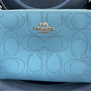 Coach Perforated Blue Leather Clutch